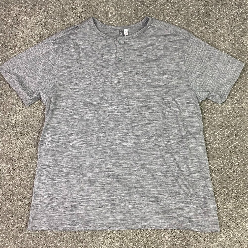Ibex Shirt Men's XL Gray Merino Wool Henley Short Sleeve Button 100% Merino Wool
